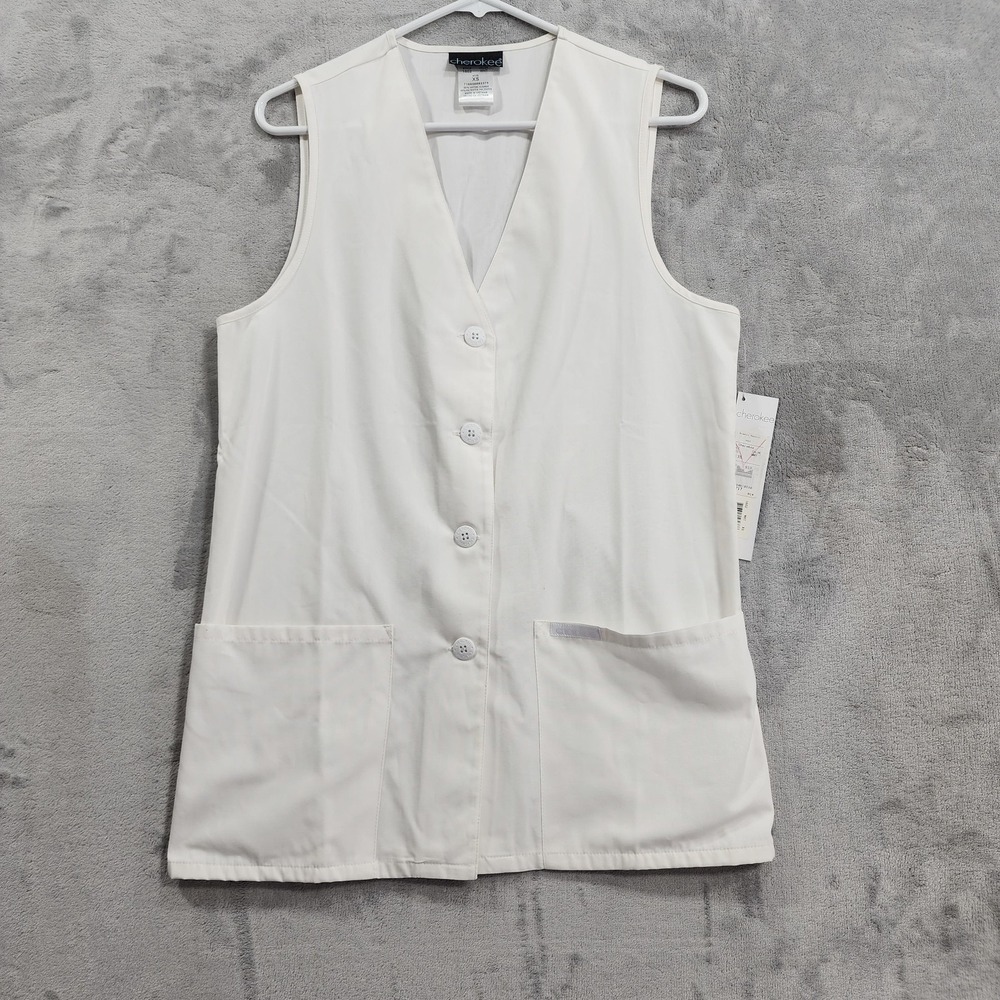 NEW Cherokee Vest Womens XS White Twill Button Front Pockets Medical Work